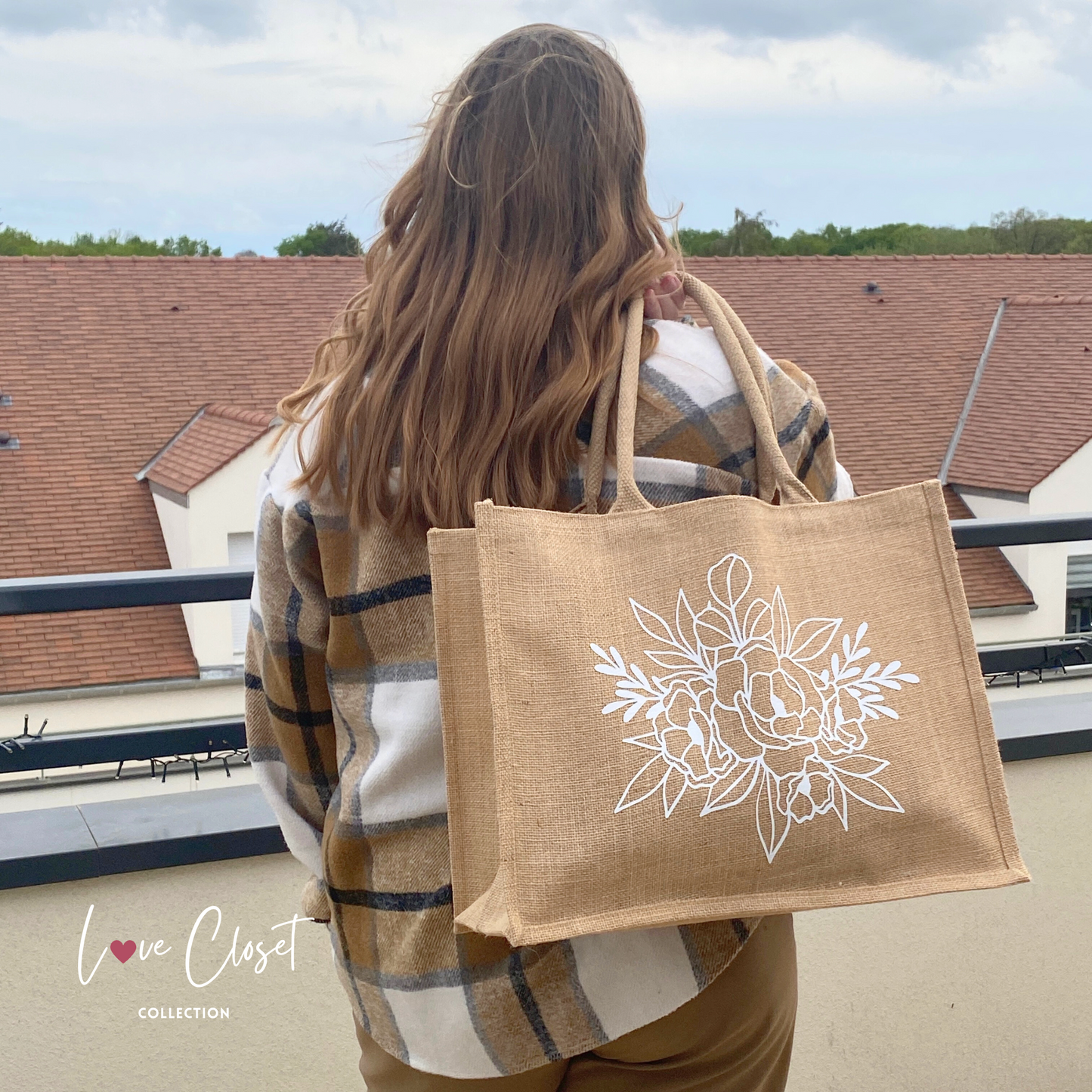 Sac en toile de jute | « White Flowers »