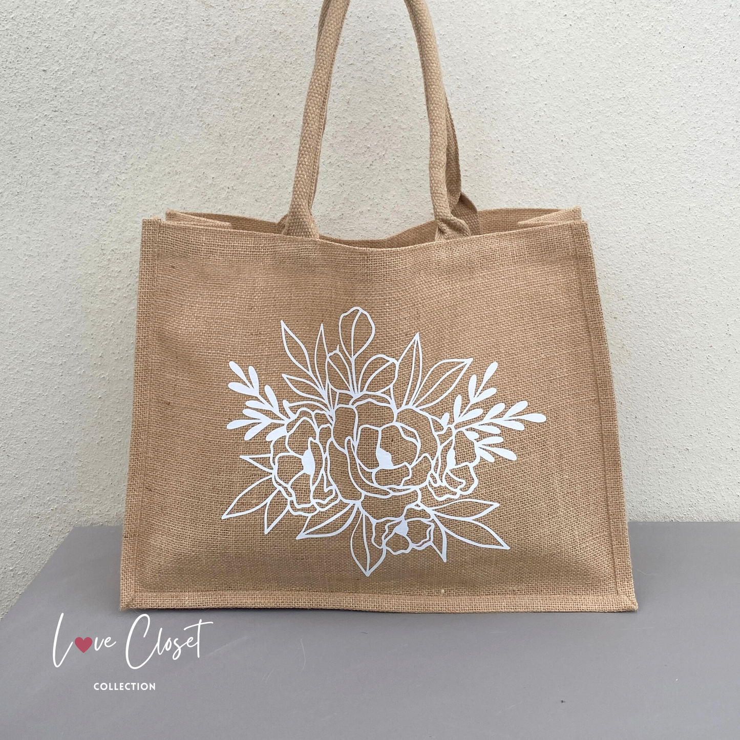 Sac en toile de jute | « White Flowers »